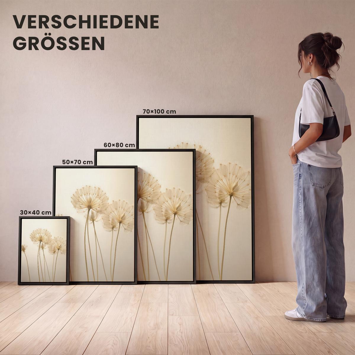 LEINWAND Bilder mit Rahmen - Sonnenlicht - Löwenzahn - Botanisch - Blumen - 50x70 - Creme, Textil (50/70cm) - MuchoWow