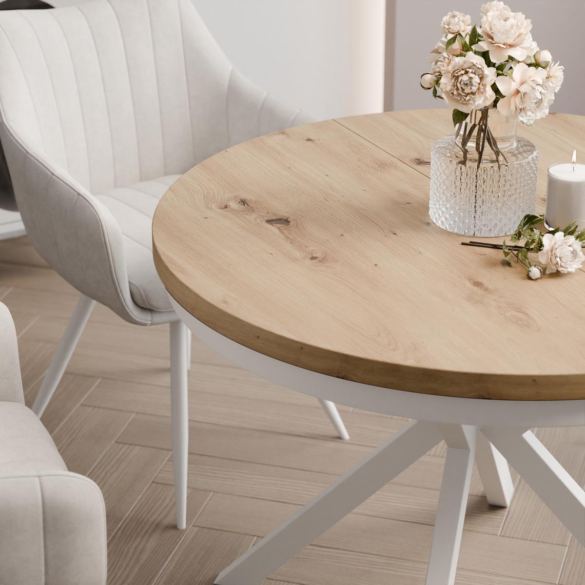 AUSZIEHTISCH MILTON 90-166/76 cm mit Metallgestell und Zarge, Weiß / Artisan-Eiche - Eiche Artisan/Weiß, Holzwerkstoff/Metall (90/90/76cm) - Idohome