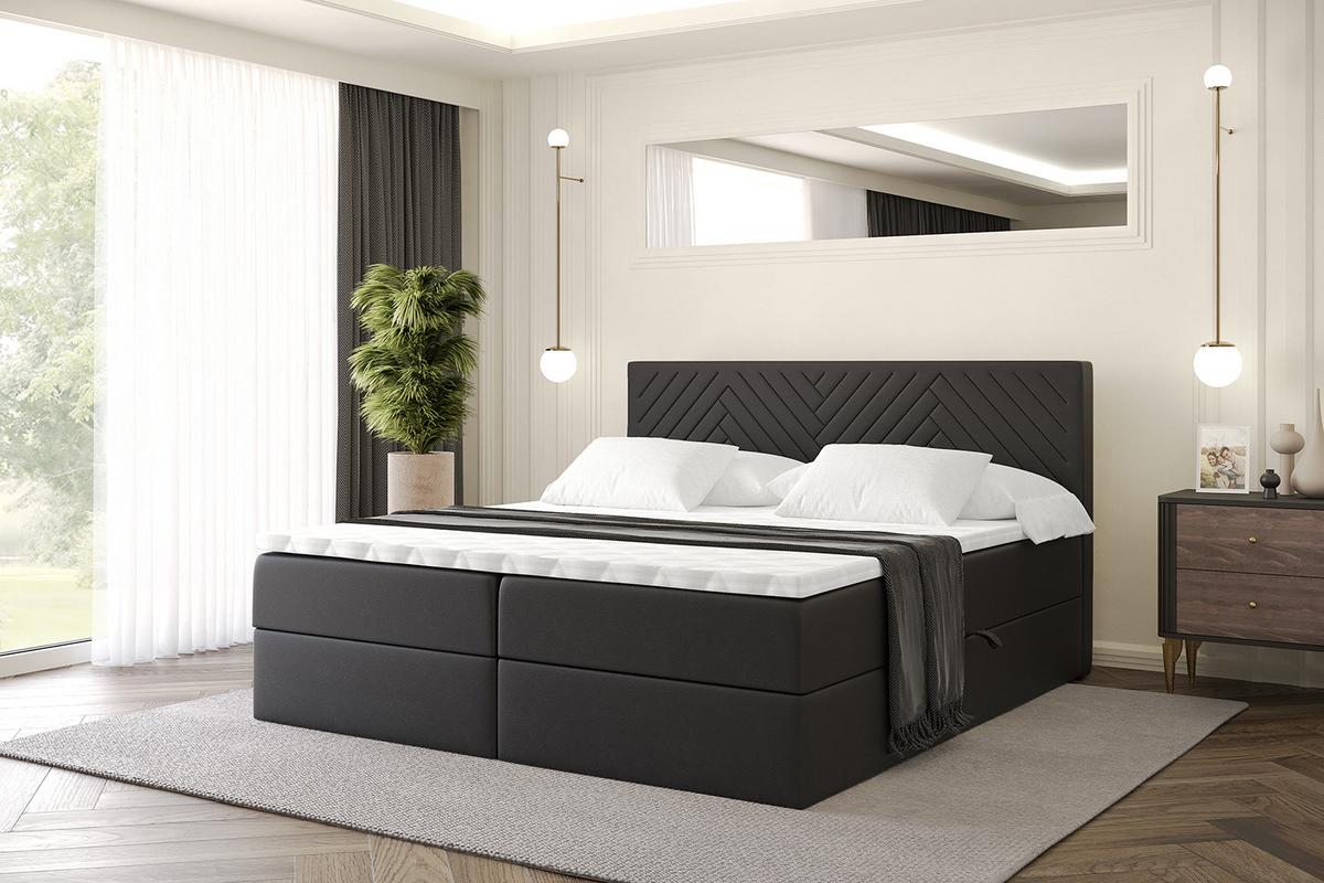 BOXBETT mit Matratze H4 und Lattenrost - VEXA - 200x200 - Schwarz Kunstleder - Schwarz, Holzwerkstoff/Kunststoff (200/200cm) - ALTDECOR