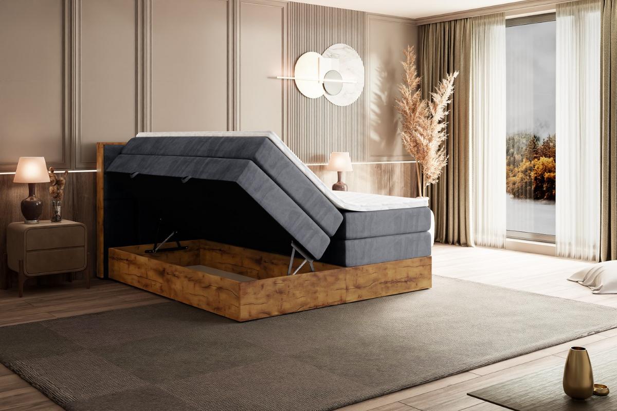 BOXSPRINGBETT mit Matratze H3|H4 und Lattenrost - LOLLI2 KING-180x200 - Dunkelgrau Casablanca - Dunkelgrau, Holzwerkstoff (180/200cm) - ALTDECOR