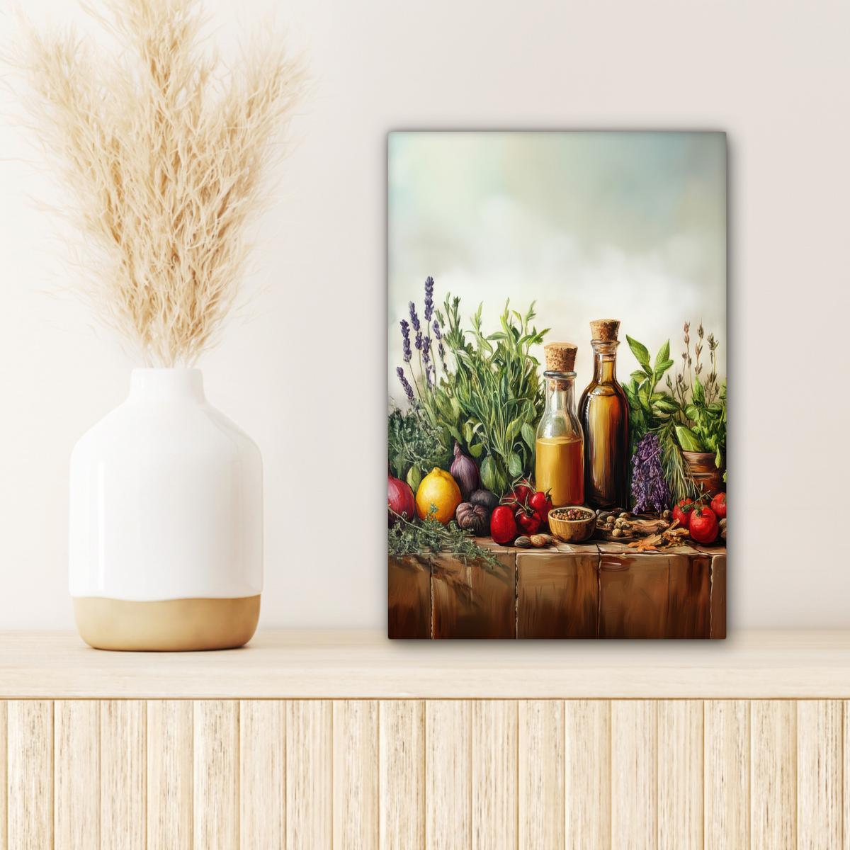 LEINWANDBILD Stilleben - Kräuter - Gewürze - Früchte - Farbenfroh Deko Wohnzimmer 20x30 cm - Grün, Textil (20/30cm) - MuchoWow