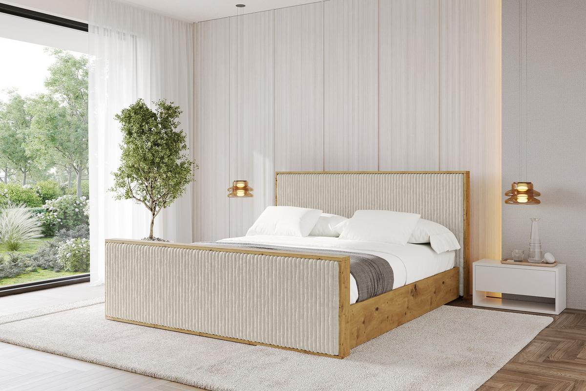 POLSTERBETT mit Bettkasten und Lattenrost, Boxbett mit Stauraum und Kopftei mit Matratze H3/H4 - ENZO10 200x200 Creme - Beige, Holzwerkstoff/Textil (200/200cm) - ALTDECOR