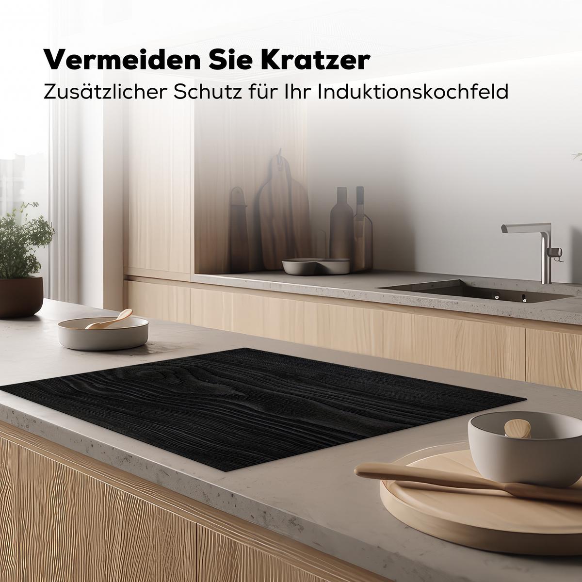 HERDABDECKPLATTE Schwarz - Holzoptik Induktionsmatte 77x59 cm - Schwarz, Kunststoff (77/59/0.2cm) - MuchoWow