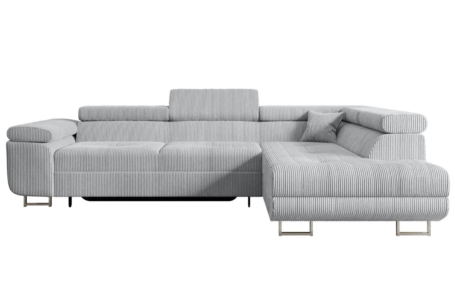 ECKSOFA mit Schlaffunktion und Bettkasten GUSA-L 272x202x107 cm Grau Cord - Silberfarben/Grau, Holzwerkstoff/Textil (272/202cm) - ALTDECOR