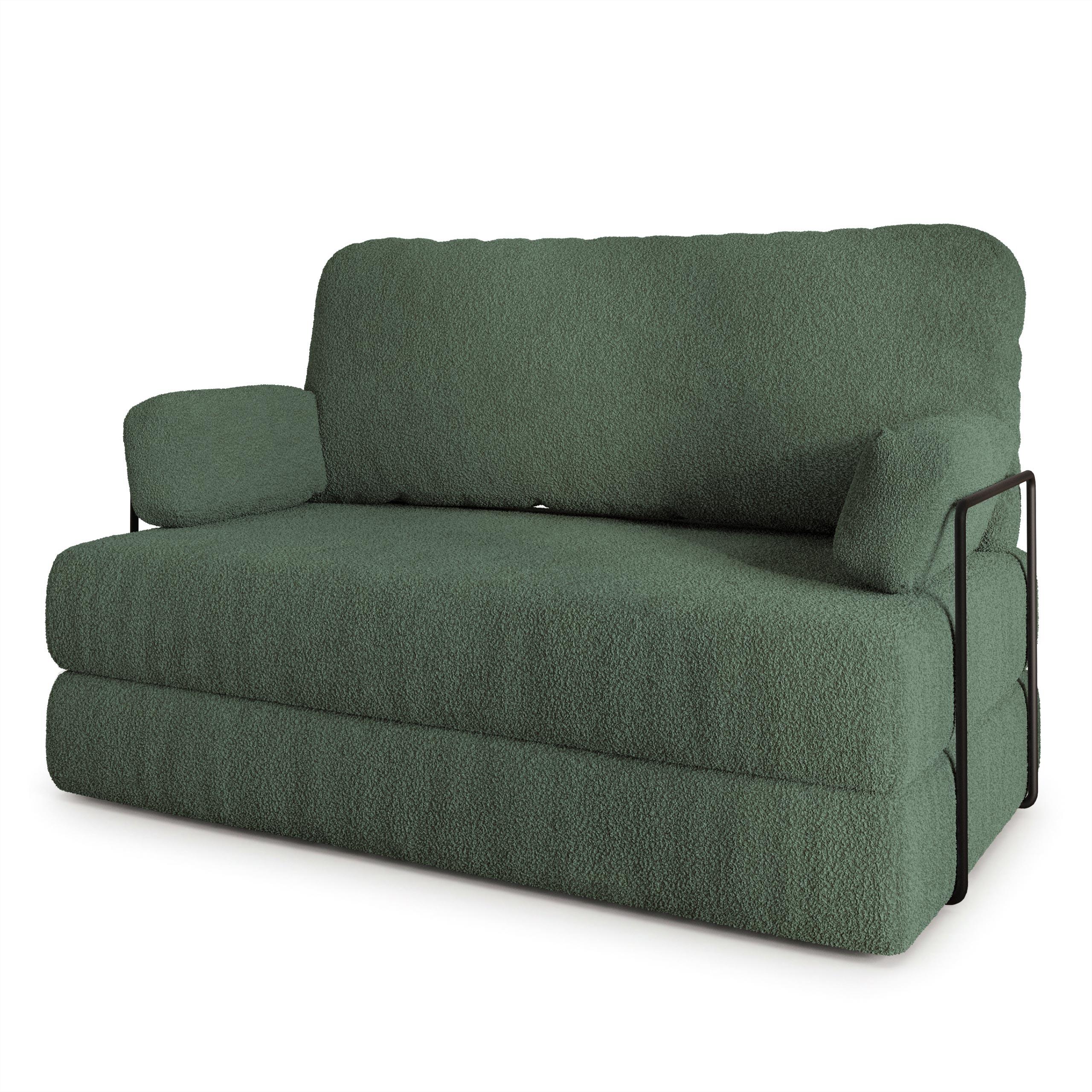 BETTSOFA KESTE aus Schaumstoff Bucle-Stoff Grün Schlaffunktion - Grün, Textil (140/86/60cm) - MASSENO