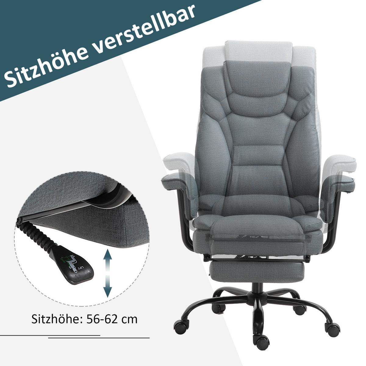BÜROSTUHL höhenverstellbar Chefsessel Computerstuhl mit Fußstütze 360° PU - Grau, Leder (80/126/68cm) - Vinsetto