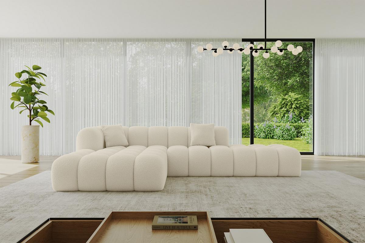 ECKSOFA Ottomane Links OLEA-L2 - 289x176x71 cm Beige - Creme/Schwarz, Holzwerkstoff/Kunststoff (190/309cm) - ALTDECOR