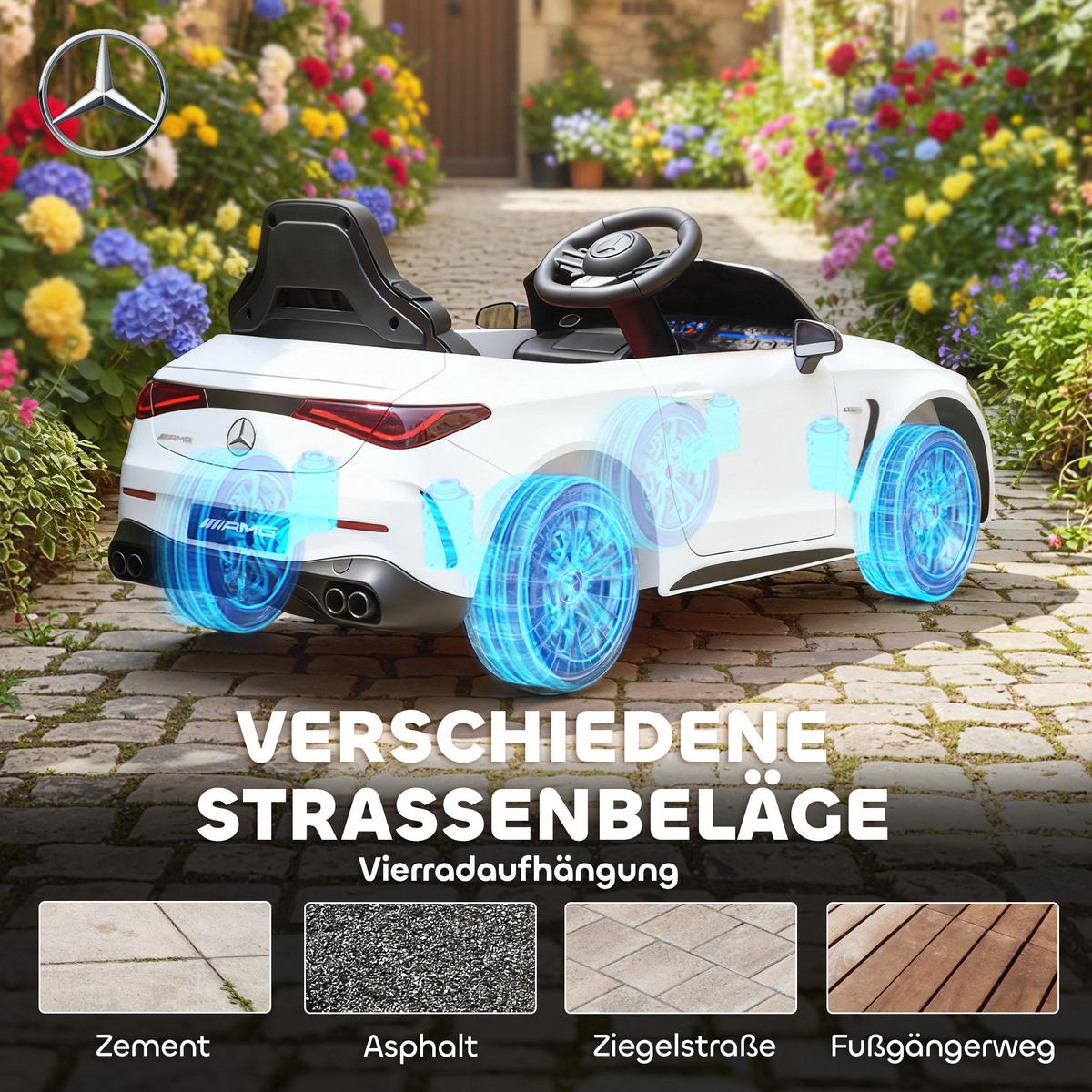 KINDER-ELEKTROAUTO 2 x 12V Kinderauto mit Musik, MP3, Sanftem Start/Stopp - Weiß, Kunststoff (99/55/43cm) - AIYAPLAY