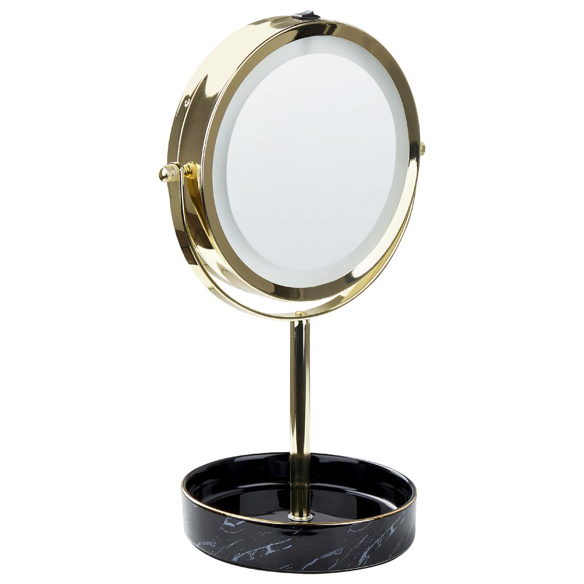 KOSMETIKSPIEGEL gold/schwarz mit LED-Beleuchtung 26 cm Savoie - Goldfarben/Schwarz, Metall (20/34/15cm) - Beliani