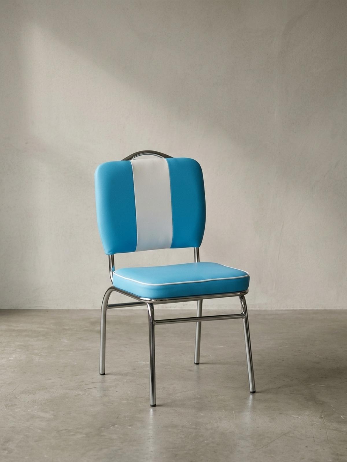 ESSZIMMERSTUHL Kunstleder mit Metallgestell Retro 50er Jahre gepolstert, Blau 47x45x90 cm - Blau/Silberfarben, Kunststoff/Textil (47/90/45cm) - KADIMA DESIGN