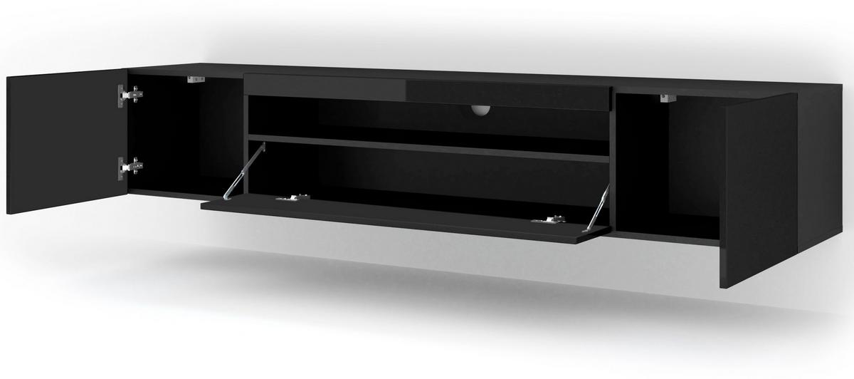 TV LOWBOARD Schwarz matt, Schwarz Hochglanz 200/42/37 - Schwarz Hochglanz, Holzwerkstoff (200/42/37cm) - RAUMHIRSCH FURNITURE