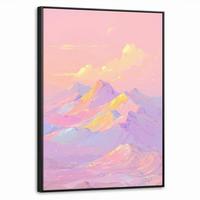 LEINWAND Bilder mit Rahmen - Berggipfel - Wolken - Verträumt - 50x70 - Hellrosa, Textil (50/70cm) - MuchoWow