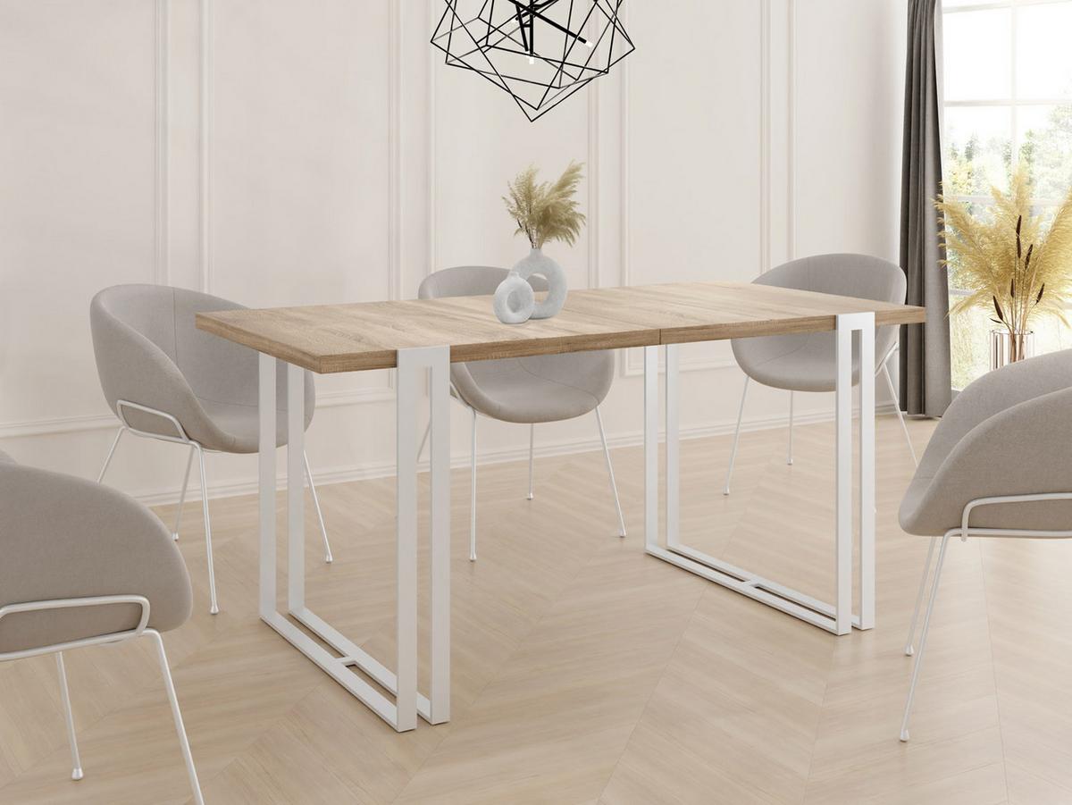 ESSTISCH Lilo rechteckig ausziehbar, Sonoma Eiche 140-240/80/76 cm - Weiß/Sonoma Eiche, Holzwerkstoff/Metall (80/240/76cm) - WFL GROUP