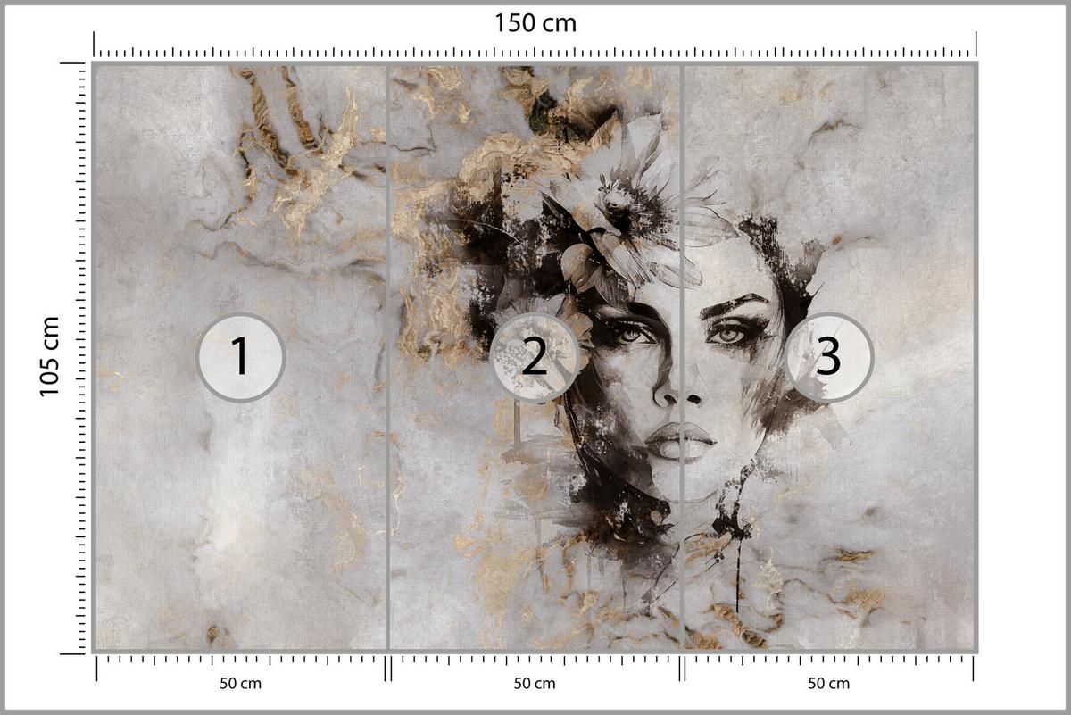 FOTOTAPETE für Wohnzimmer Frau Porträt Beton Blumen Modern 150x105 - Gelb/Beige, Papier (150/105cm) - Muralo