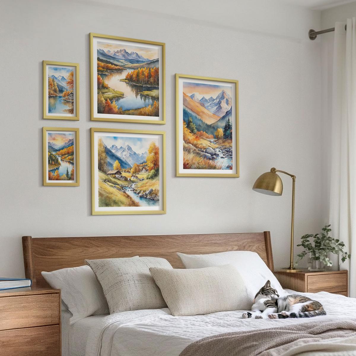 BILDER SET 5er Set - 50x50 cm & 20x30 cm & 40x60 cm Goldrahmen - Ansichten der Zitronenarchitektur von Positano - Goldfarben, Kunststoff (40/60cm) - TULUP