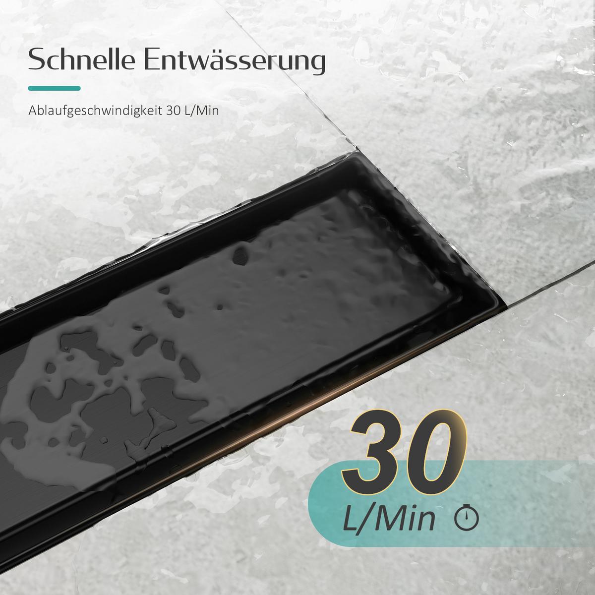 DUSCHRINNE Edelstahl Schwarz 50 / 7 cm - Schwarz, Metall (11/9/50cm) - EMKE