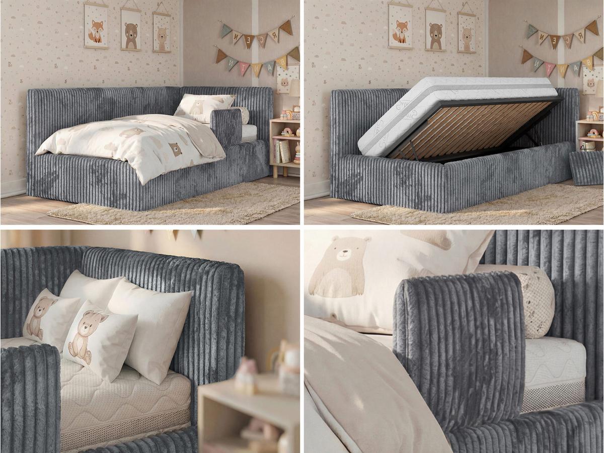 POLSTERBETT TILVO ALTA 90/200 - Grau Cord - Schaumstoffmatratze - Rechts - Grau, Textil (200/90cm) - MKS