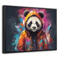 LEINWAND Bilder mit Rahmen - Panda - Jacke - Graffiti - Orange - 40x30 - Orange, Textil (40/30cm) - MuchoWow