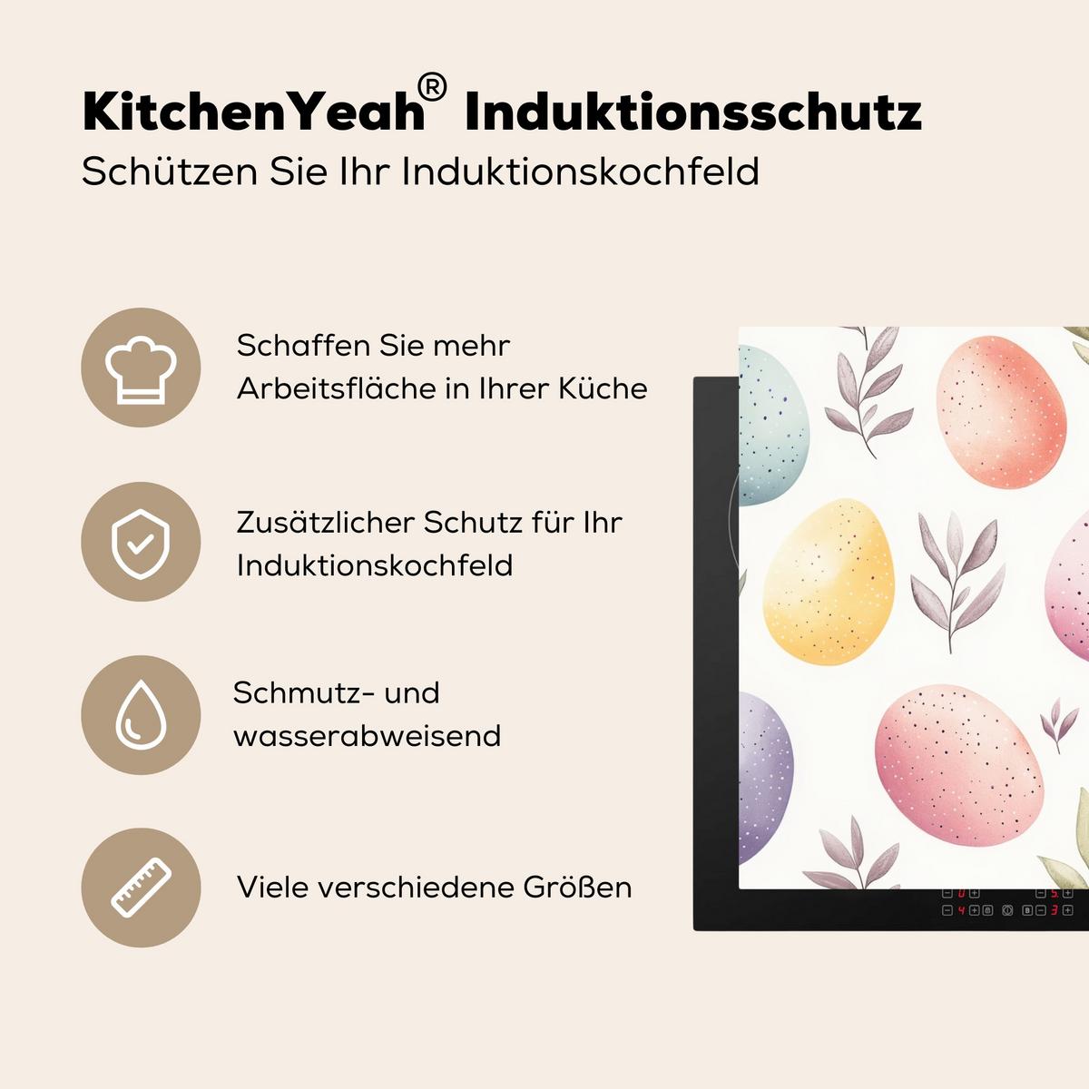 HERDABDECKPLATTE Eier - Bunt - Muster Induktionsmatte 77x59 cm - Weiß, Kunststoff (77/59/0.2cm) - MuchoWow