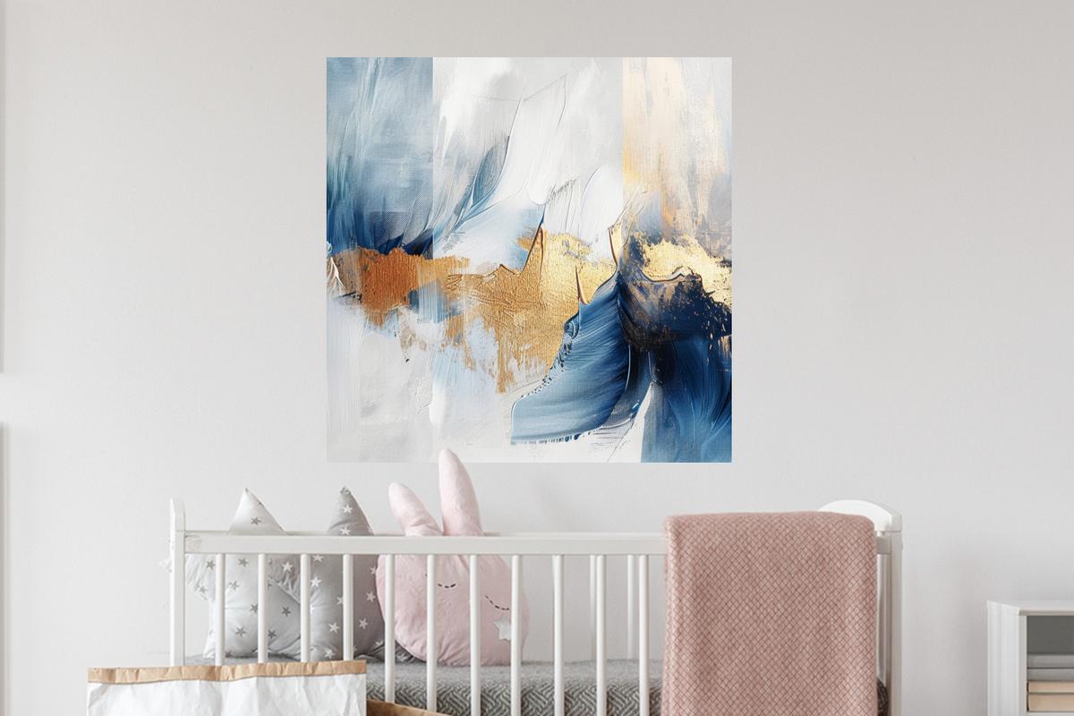 WANDTATTOO Gold - Blau - Aquarell - Kunst - Modern Wanddeko 50x50 cm - Hellblau, Kunststoff (50/50/0.1cm) - MuchoWow