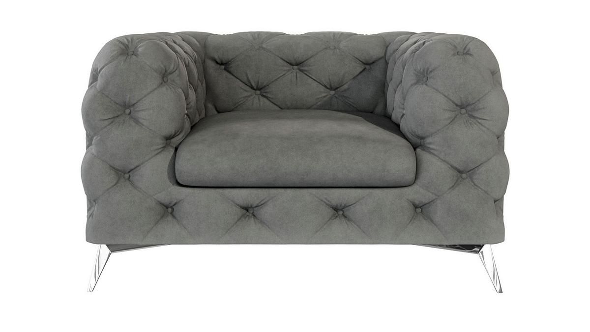 CHESTERFIELD-SESSEL Laura Grau Samt - Silberfarben/Grau, Holz/Textil (125/75/100cm) - S-Style Möbel