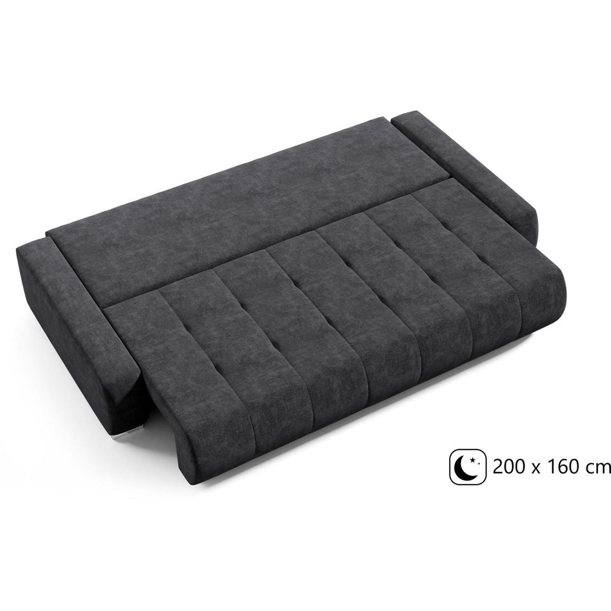 SCHLAFSOFA Draco 3-Sitzer, mit Bettkasten, Anthrazit - Anthrazit, Textil (240/85/110cm) - Beautysofa
