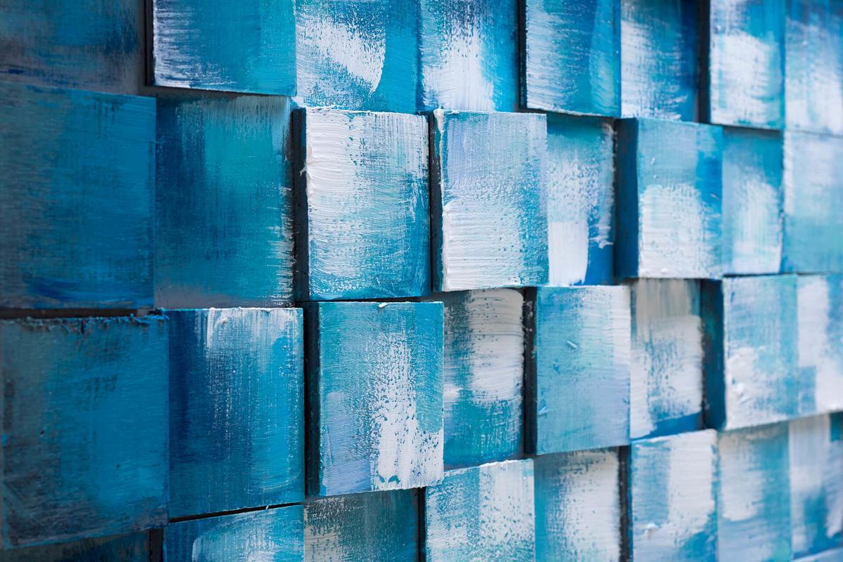 HOLZBILD Blau 90/60 cm - Blau/Weiß, Holz (4.5/60cm) - KUNSTLOFT