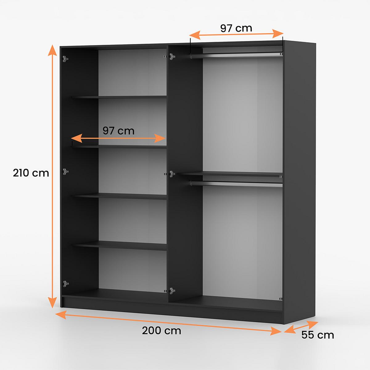 DREHTÜRENSCHRANK ROSA 4D 200/210/55 cm 4-türig Schwarz - Goldfarben/Schwarz, Holz/Holzwerkstoff (200/210/55cm) - imoebel24