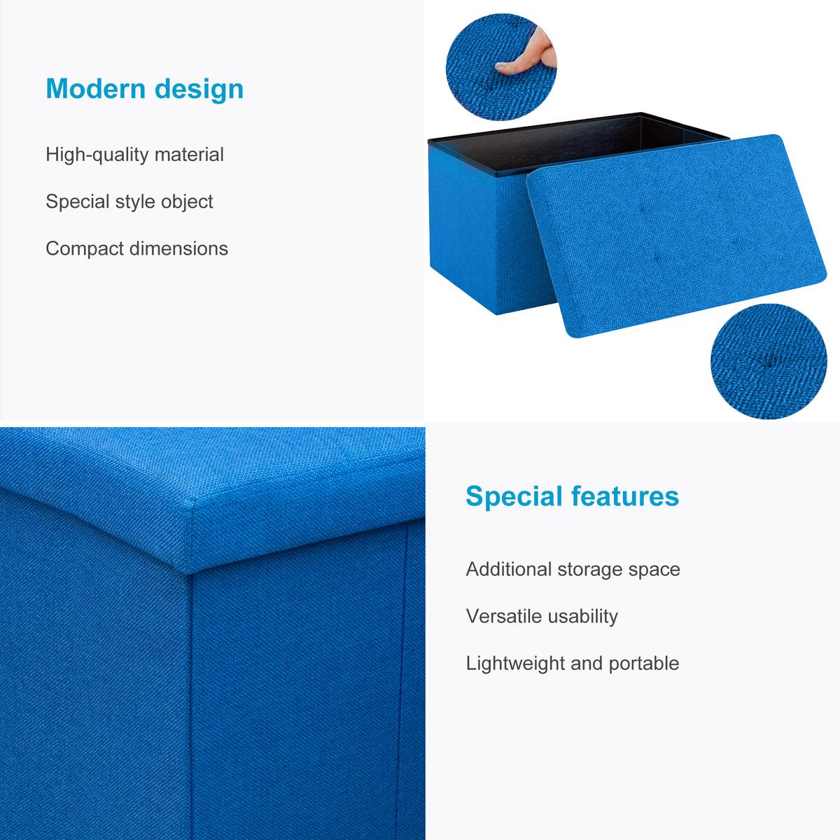 SITZTRUHE Faltbar 76/38/38 cm (Blau) - Blau, Textil (38/38/76cm) - Intirilife