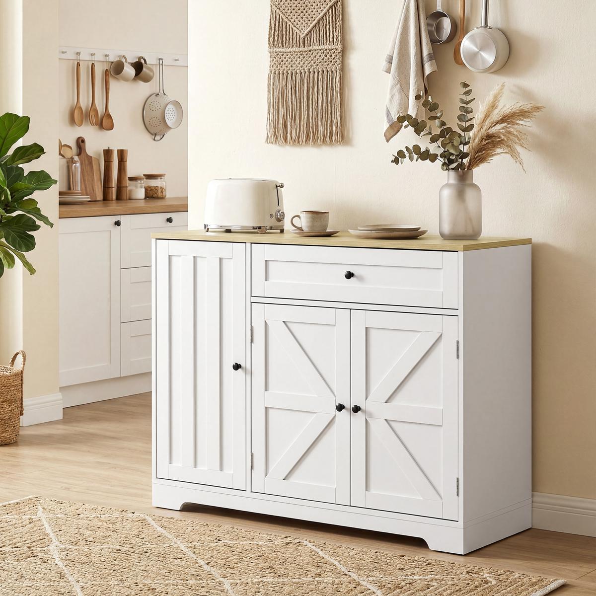 SIDEBOARD MDF Weiß - Schwarz/Weiß, Holzwerkstoff/Metall (40/81/100cm) - HOMCOM