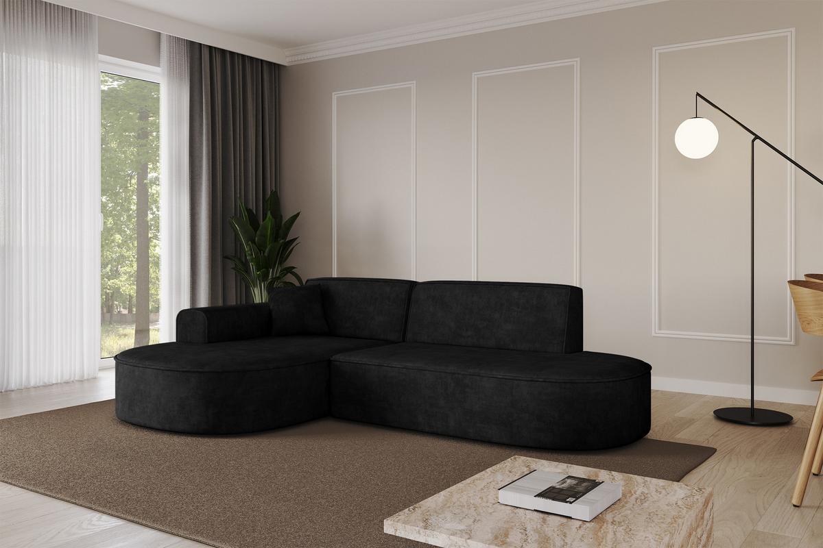 ECKSOFA Ottomane Links MARI-L1 - 243x171x79 cm Schwarz Velours - Schwarz, Holzwerkstoff/Kunststoff (243/171cm) - ALTDECOR