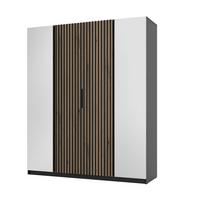 KLEIDERSCHRANK Nehir Korpus Schwarz, Front Eiche Evoke/Schwarz 200 cm - 4T Modern mit Spiegeln außen und Lamellentüren mittig - Eichefarben/Schwarz, Holzwerkstoff/Kunststoff (200/239/61.9cm) - AX Living