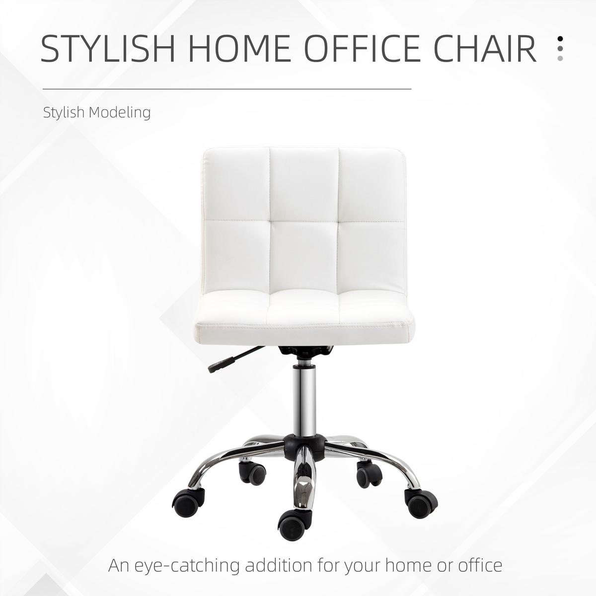 BÜROSTUHL, Ergonomischer Schreibtischstuhl ohne Armlehne für Büro, Kunstleder - Weiß, Kunststoff (46/92/51cm) - HOMCOM