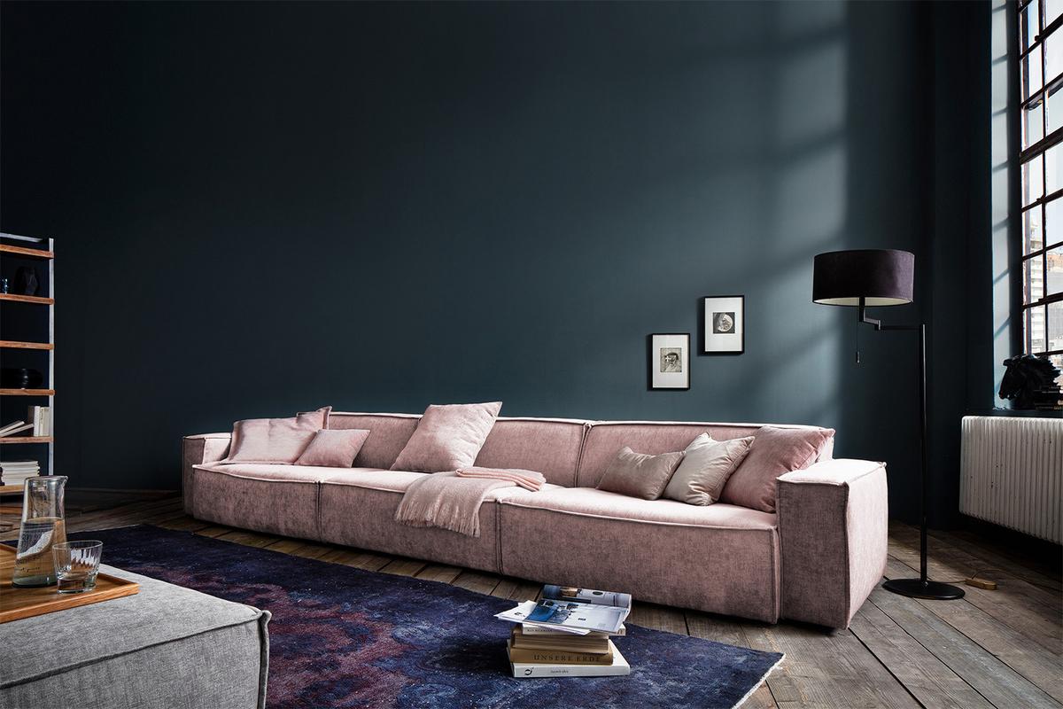RIESENSOFA SAMU Pink Webstoff - Schwarz/Rosa, Textil (418/72/106cm) - KAWOLA