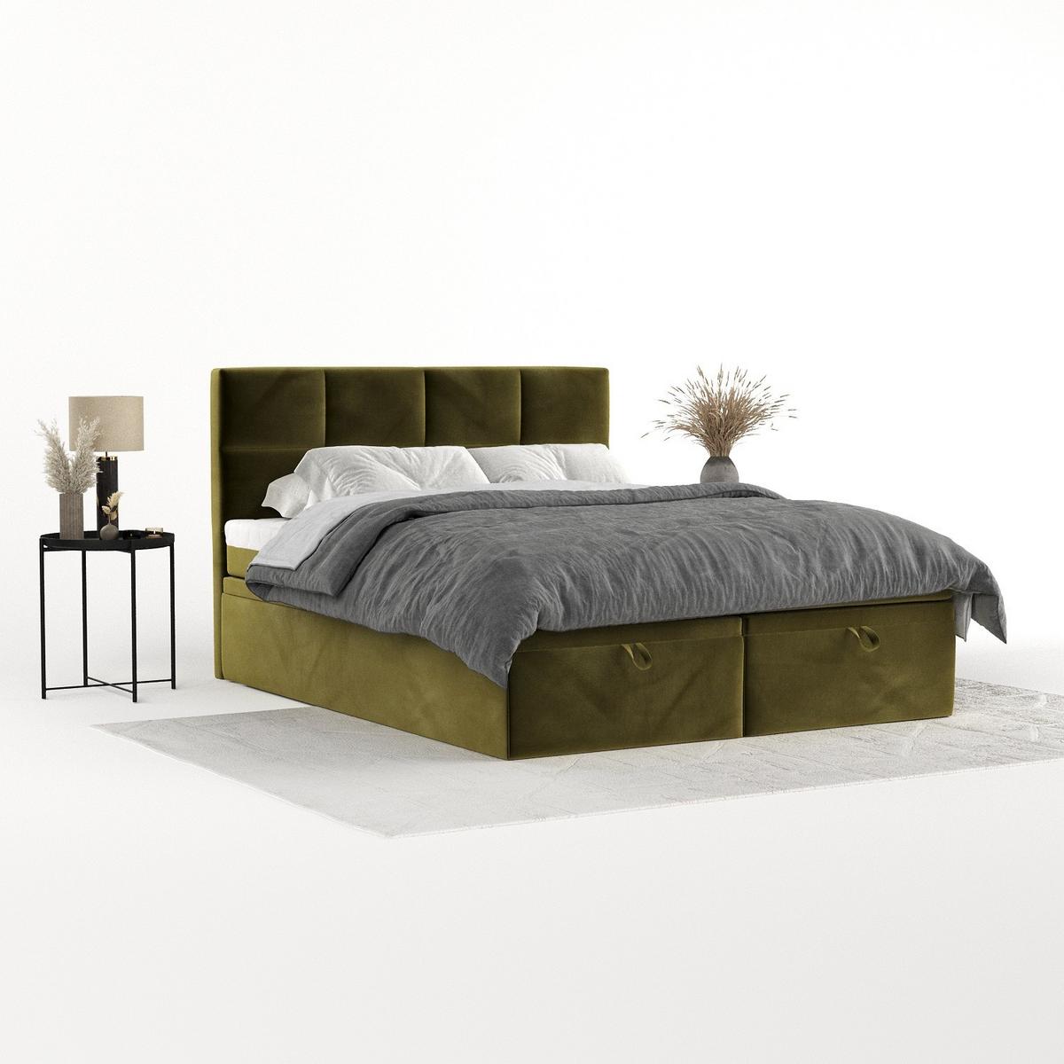 BOXBETT Tessa 200/200 cm Olivgrün im Kronos Stoff - Schwarz/Olivgrün, Holz/Holzwerkstoff (200/200cm) - AltaBeds