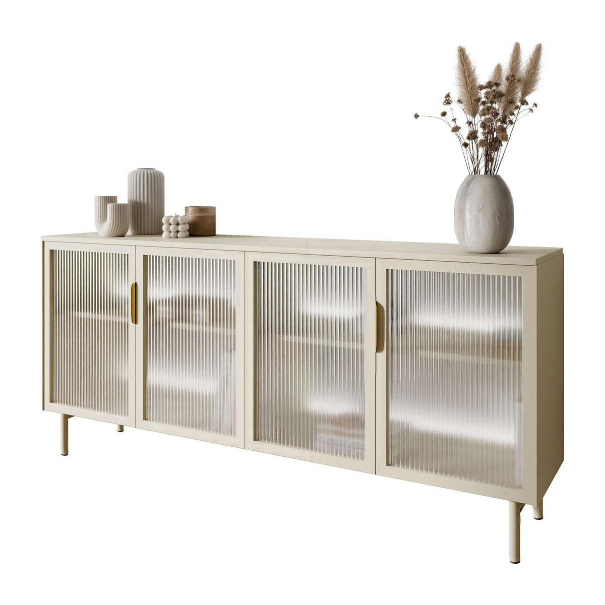 SIDEBOARD LINEA mit Glasfronten und LED-Beleuchtung Kaschmir - Kaschmir, Holzwerkstoff (181/83/39cm) - Lookway