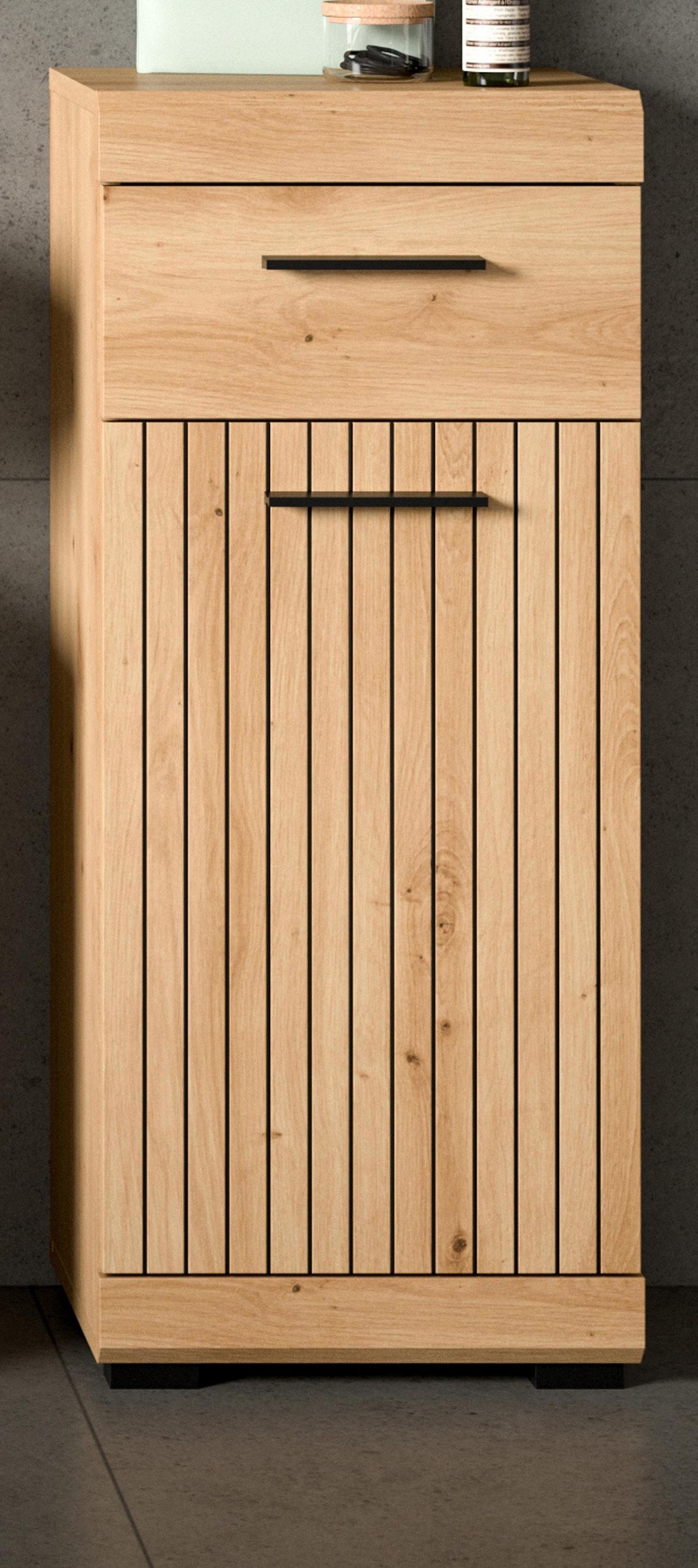 BADKOMMODE Eiche Artisan 37 x 88 cm, Badschrank mit moderner Rillen-Optik - Schwarz/Eiche Artisan, Holzwerkstoff/Kunststoff (37/88/31cm) - Inn.Furn