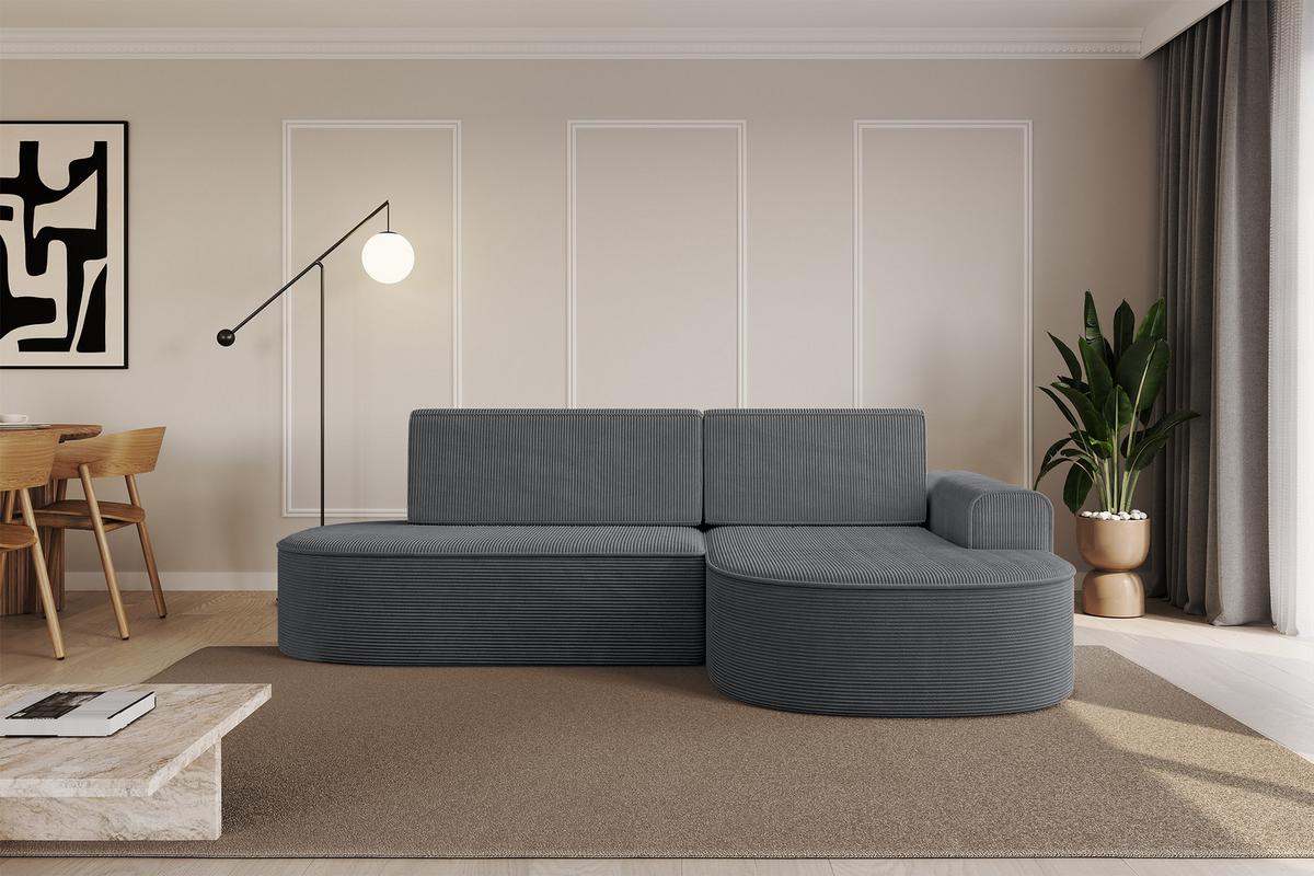 ECKSOFA mit Schlaffunktion und Bettkasten Ottomane Rechts MARI-L1-S - 283x167x73 cm Dunkelgrau Cord - Alufarben/Schwarz, Holzwerkstoff/Kunststoff (167/283cm) - ALTDECOR