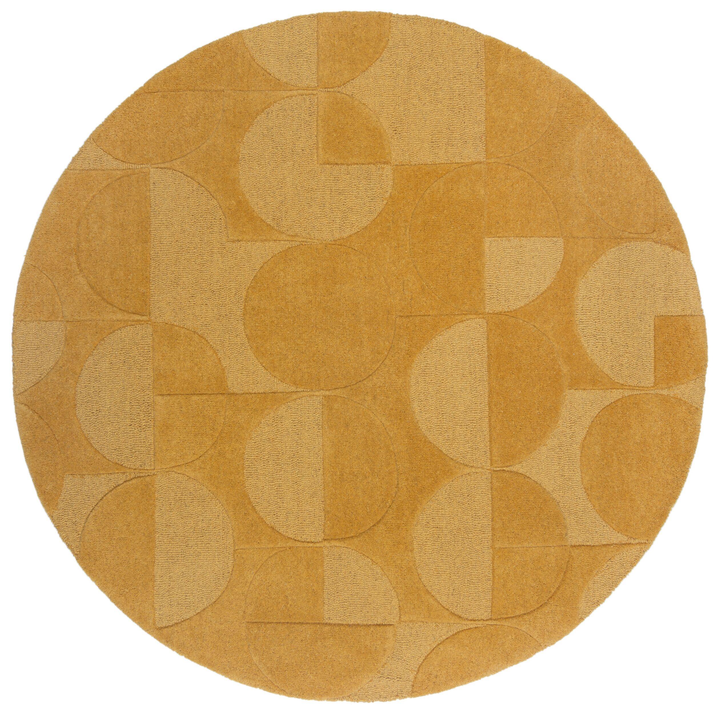 TEPPICH aus Wolle DEBEN in Senfgelb, geometrisch, Ø 160 cm - Gelb, Textil (160/160cm) - KADIMA DESIGN