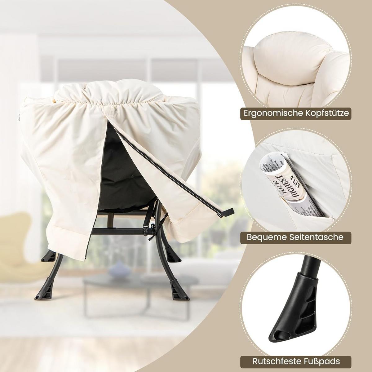 RELAXSESSEL 95cm Beige - Beige, Textil (81/95/75cm) - COSTWAY