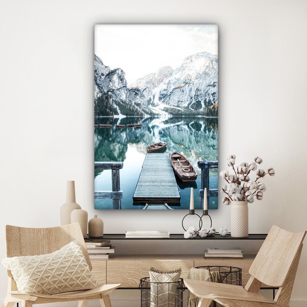 LEINWANDBILD Natur - Berge - Schnee - Wald - Boot Deko Groß 90x140 cm - Hellgrün, Textil (90/140cm) - MuchoWow