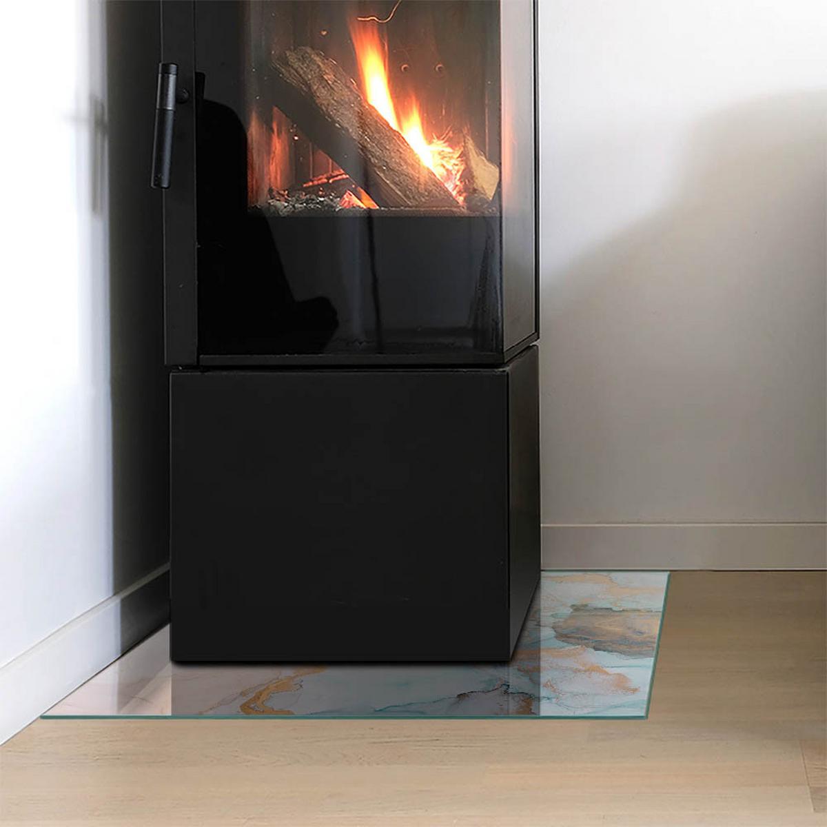 GLASPLATTE für Kamin 50x50 cm - Türkis, Glas (50/50/0.4cm) - TULUP