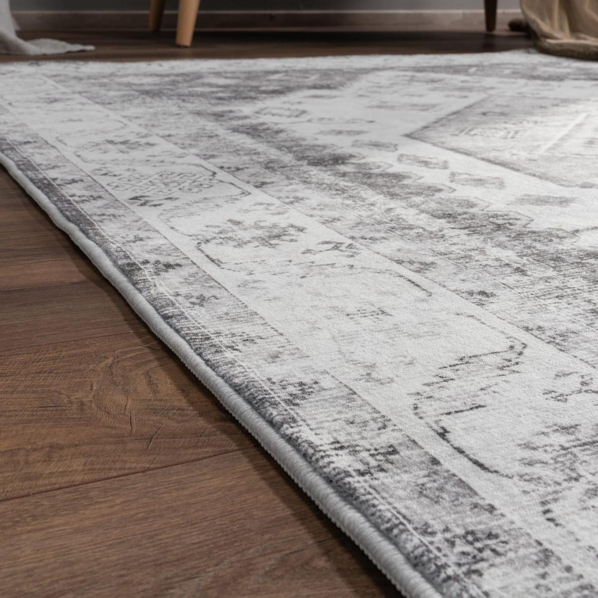 KURZFLORTEPPICH Waschbar, im Vintage-Stil, aus Polyester, Grau, 120 x 160 cm - Grau, Textil (160/120cm) - KADIMA DESIGN