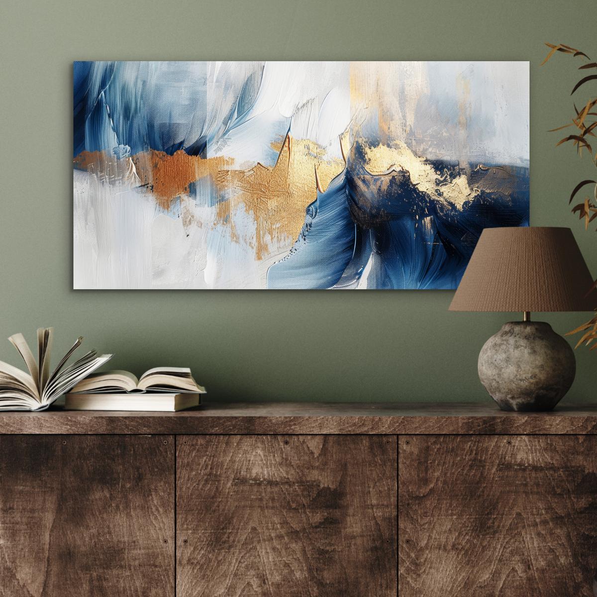 METALLBILD Gold - Blau - Aquarell - Kunst - Modern 80x40 cm - Hellblau, Metall (80/40cm) - MuchoWow