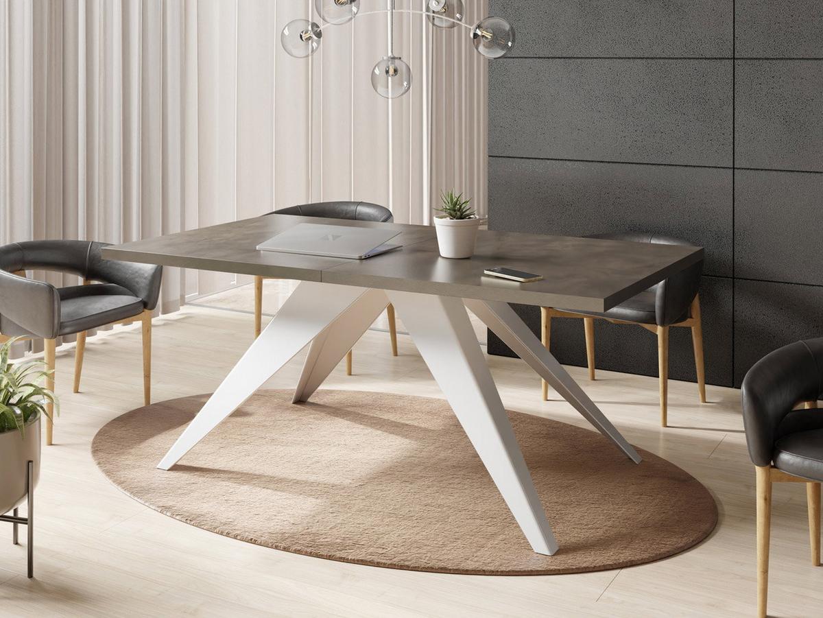ESSTISCH Vance Weiß rechteckig ausziehbar, Dunkelgrauer Chicago Beton 140-240/80/76 cm - Dunkelgrau/Weiß, Holzwerkstoff/Metall (80/240/76cm) - WFL GROUP