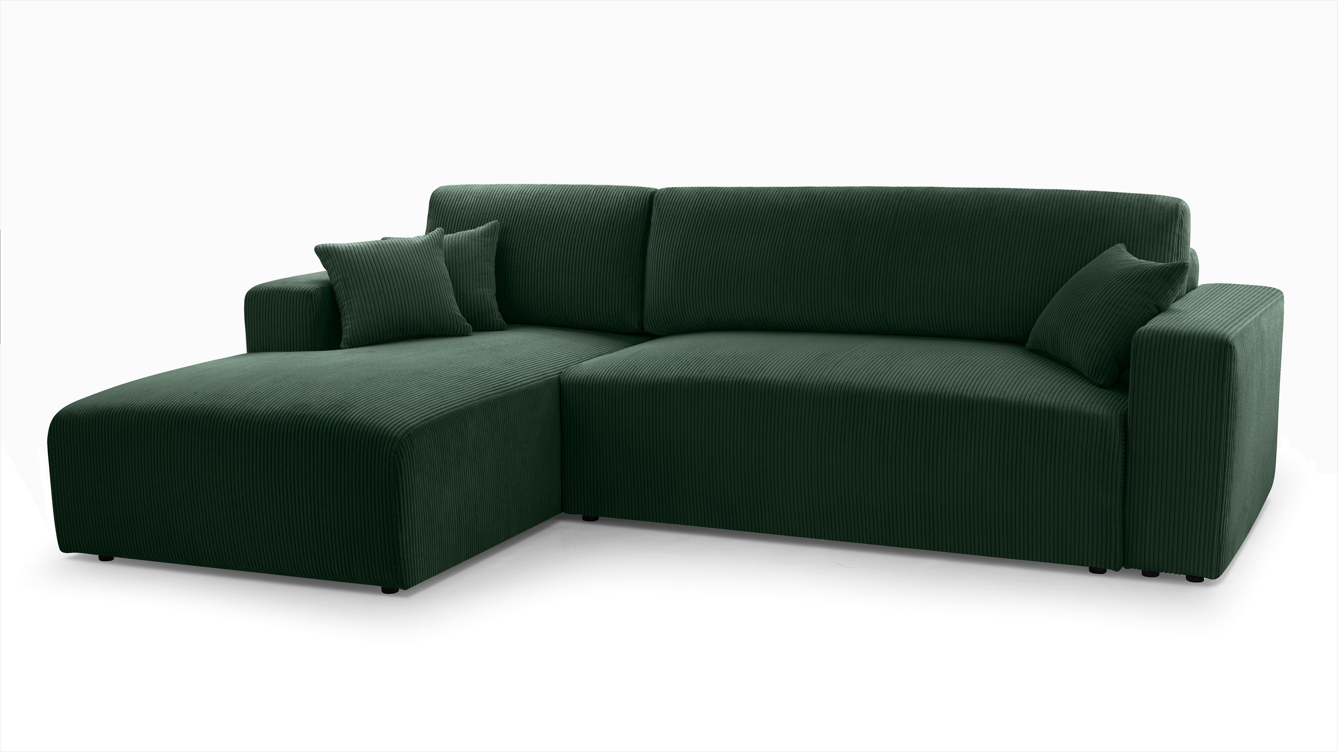 ECKSOFA L Form Catea Dunkelgrün 279/145/84 cm Links mit Schlaffunktion - Schwarz/Grün, Kunststoff/Textil (145/279cm) - AX Living