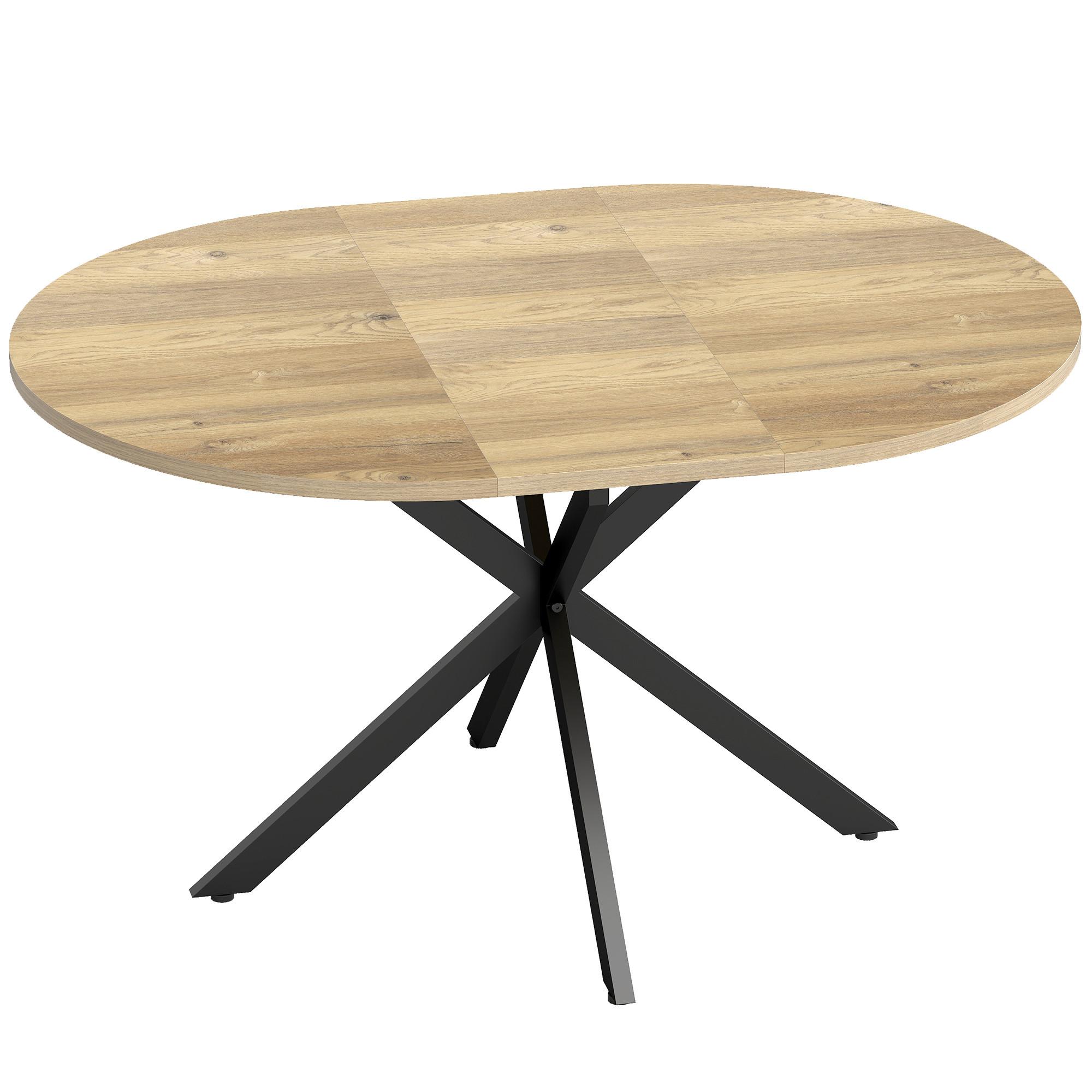 AUSZIEHBARER-ESSTISCH MDF Stahl Naturholz - Schwarz/Naturfarben, Holzwerkstoff/Metall (135/100/75cm) - HOMCOM