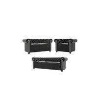SITZGARNITUR mit Schlaffunktion 3+2+1 Chesterfield Nyx Schwarz Samt - Schwarz/Braun, Holz/Textil (203/72/86cm) - S-Style Möbel