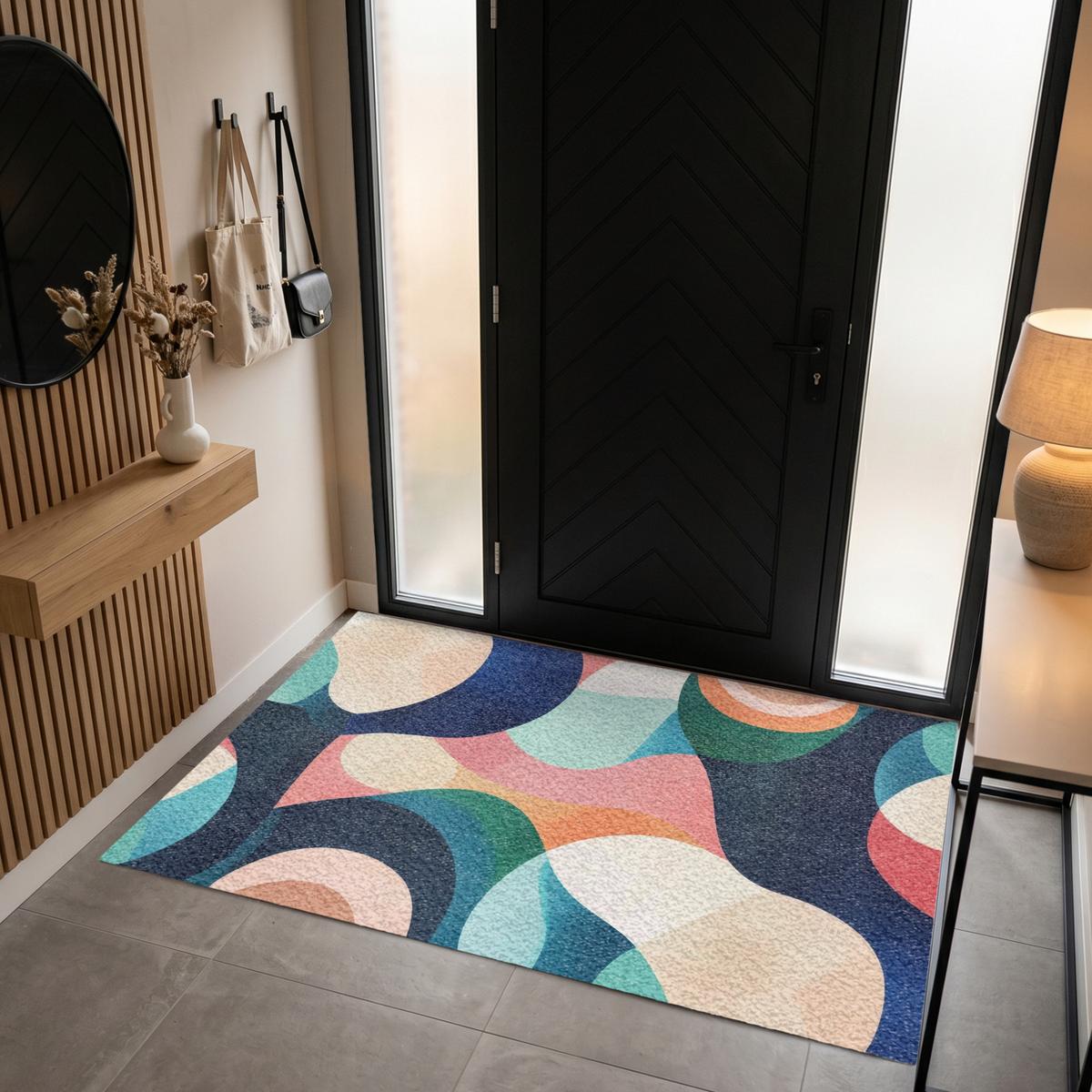 FUSSMATTE Abstrakt - Blau - Rosa Fußabtreter 180x120 cm - Multicolor, Kunststoff (180/0.4cm) - MuchoWow