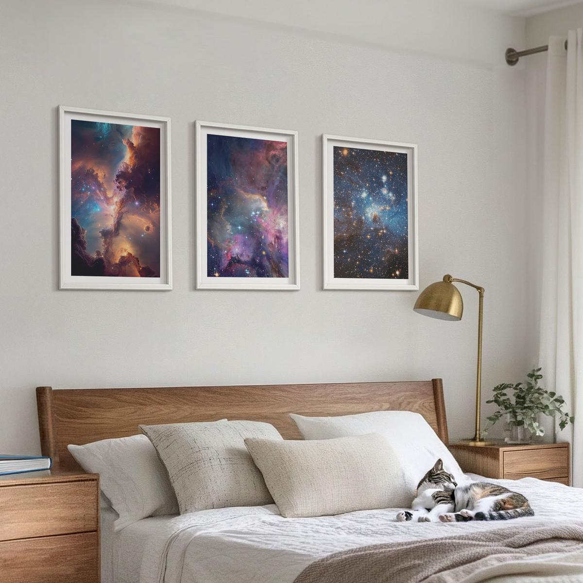 BILDER SET 3er Set - 40x60 cm Weißer Rahmen - Kosmische Sternenlandschaften - Weiß, Kunststoff (40/60cm) - TULUP